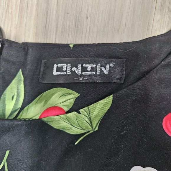 Owin Womens Black Cherry Print Dress Fit And Flare Small - Picture 5 of 7